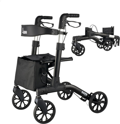 QUNN Rollator Walker Senior with Seat, Backrest, Double Folding Alum Rolling Walker with 8-inch Wheels Supports up to 300 lbs, Walker Senior, Lightweight 18 Pounds. (Black) QUNN Rollator Walker Senior with Seat, Backrest, Double Folding Alum Rolling Walker with 8-inch Wheels Supports up to 300 lbs, Walker Senior, Lightweight 18 Pounds. (Black)