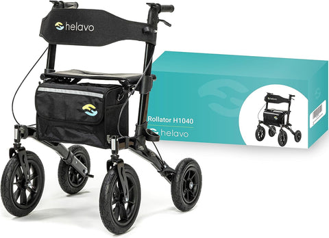 Helavo All Terrain Walker with Pneumatic Tires - Foldable Outdoor Walker for Seniors with Seat - Best Comfort on All Surfaces Helavo All Terrain Walker with Pneumatic Tires - Foldable Outdoor Walker for Seniors with Seat - Best Comfort on All Surfaces